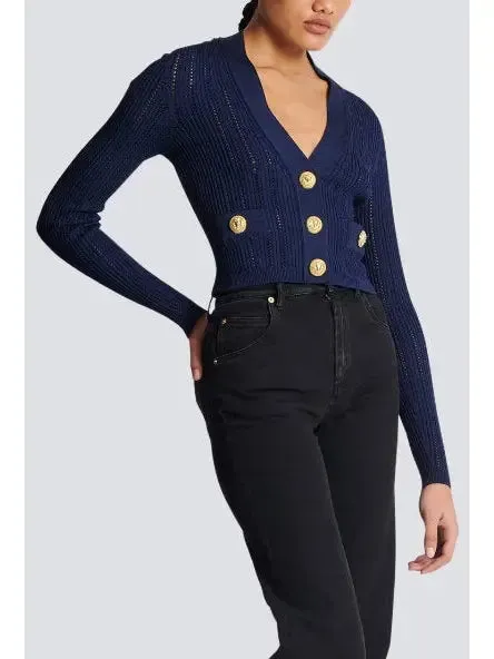 Women’s Cropped Knit Cardigan in Navy