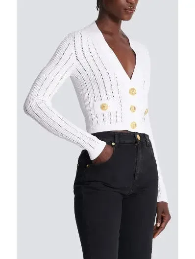 Women’s Cropped Knit Cardigan in White