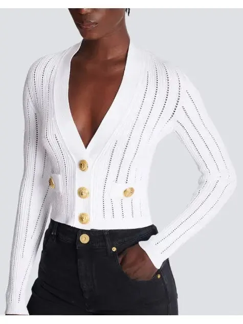 Women’s Cropped Knit Cardigan in White