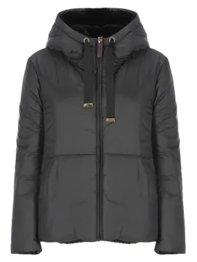 Women’s Drawstring Hooded Padded Jacket in Black